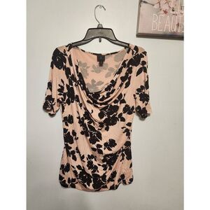 Worthington Size L Pink & Black Floral Blouse